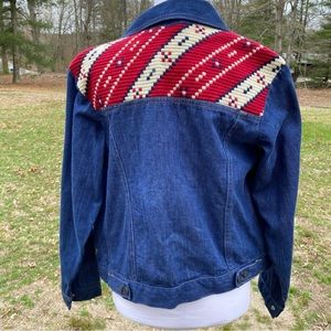 SCREEN DOOR THREADS SLANTZI CRAFT DENIM BLUE JEAN JACKET VINTAGE USA SIZE 34 S